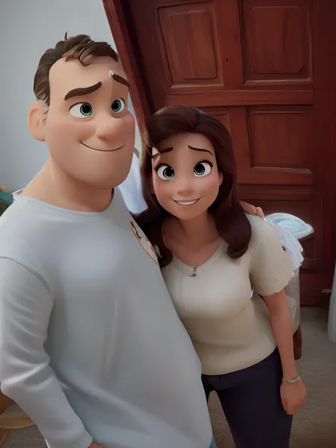 Poster no estilo disney pixar. A man and a woman hugging Disney Pixar style, alta qualidade, melhor qualidade