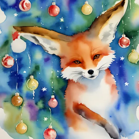 Abstract watercolor christmas fox