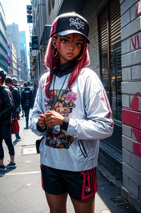 singe, habillé en street-wear, rue de new-york, rap, basket, hip-hop, graffiti