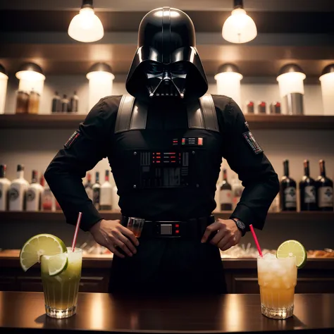 Darth Vader com seu amigo Stormtroopers , trabalhando de bartender fazendo caipirinha e outros drinks em uma festa, nave espacial