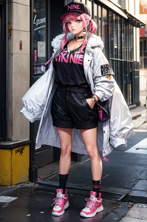 jeune femme, de style urbain, rue de new-york, rap, sneackers, hip-hop, graffit