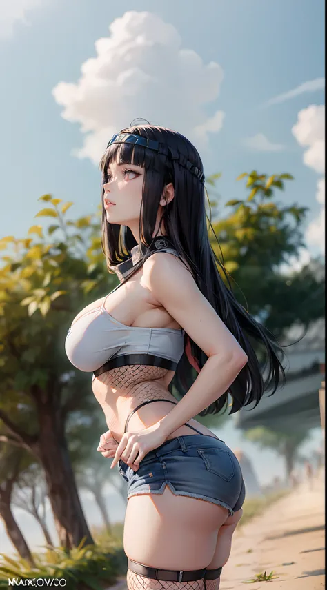 ((foto - ultra realista, 16k, Hinata Hyuga sexy, Deusa da Beleza, muito linda e perfeita Hinata Hyuga, detalhes perfeitos, foto profissional)), She is portrayed as a tall, jovem esbelta e graciosa, com longo, very dark purple hair that reaches to the waist...