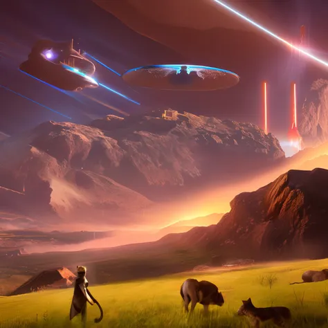 sci-fi landscape with cats