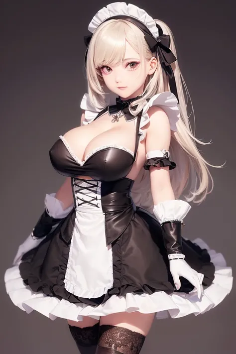 ((Best Quality, 8K, Ultra-detailed, masutepiece: 1.3)), 1girl in, Shiny skin, sharp, Perfect Body Beauty, realistic shaded perfect body, ("maid ,maid dress , cleavage":1.2),Big breasts ,(Dynamic Pose:1.1)，