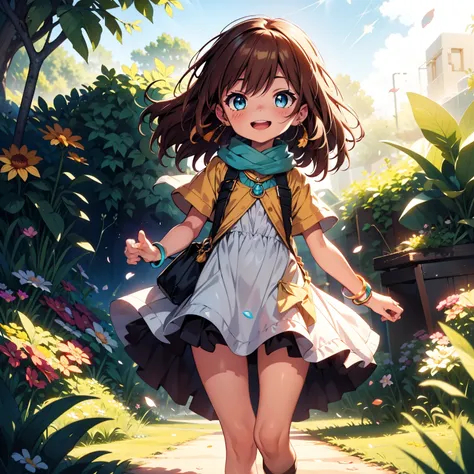 solo, pure happiness, Ultra-detailed, (Realistic, Photorealistic:1.0), vibrant colors, (barren desert background), oasis, sand dunes, falling petals, cute lonely selfish 1girl princess, holding a bouquet of flowers, walking, laughing, XD, flat chest, skinn...