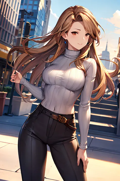 masterpiece, best quality, highres, katalina (granblue fantasy), cowboy shot, outdoors,sweater, ribbed sweater, long sleeves, hi...