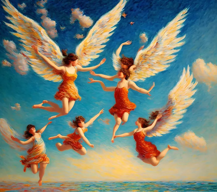 Make a falling angels art in the style of monet art