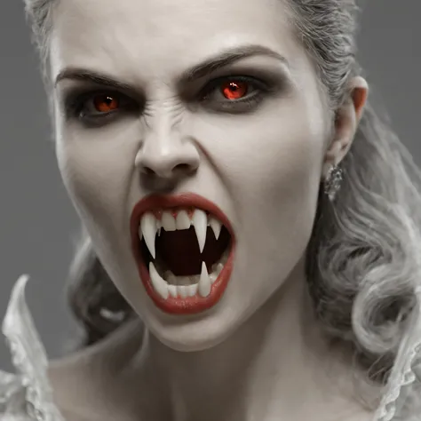 professional 3d model of diffused light fill light
 vampire woman with vampire fangs teeth, octane render, highly detailed, volu...