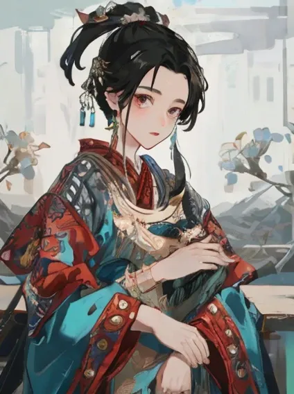 A girl, an illustration of a woman in traditional chinese costume, in the style of anime aesthetic, 32k uhd, blink-and-you-miss-it detail, beautiful, anime-inspired characters, beige and aquamarine, close-up,clear face, clean white background, masterpiece,...