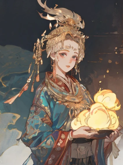 A girl, an illustration of a woman in traditional chinese costume, in the style of anime aesthetic, 32k uhd, blink-and-you-miss-it detail, beautiful, anime-inspired characters, beige and aquamarine, close-up,clear face, clean white background, masterpiece,...