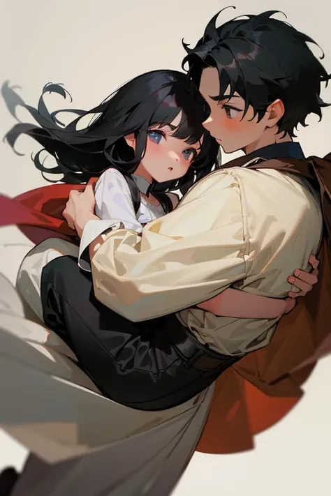 (1 girl), (1 boy), black hair, boy carrying girl, princess carry, high quality, high resolution, masterpiece