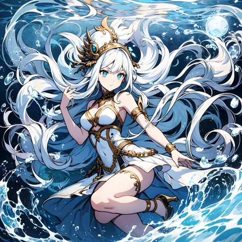 1 girl, white long hair, floating, water relflection, alternate pose