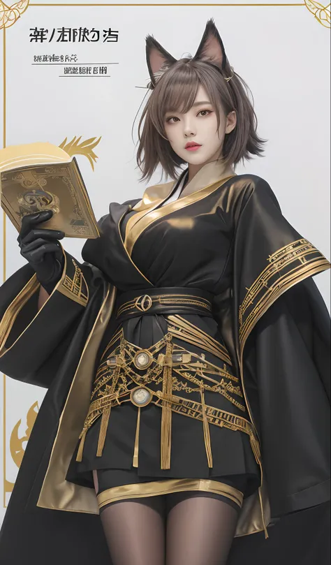 Characters with books and cat ears, portrait of a female mage, from girls frontline, ((wearing aristocrat robe)), Guviz, dark robed，Gold accents, Kushatt Krenz Key Art Women, From Arknights, Fine details. Girl Front, Keqing from Genshin Impact, pretty fema...