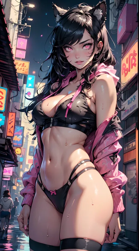 girl spacepunk,(1girl),((beautiful girl with cute cat ears)),

(large breasts:1.4),saggy breasts,((black hair,black messy hair,colored inner hair,long hair:1.5,absurdly long unkempt hair:1.35,long black hair,ear breathing,intricate cut hair)),((((cat ears,...