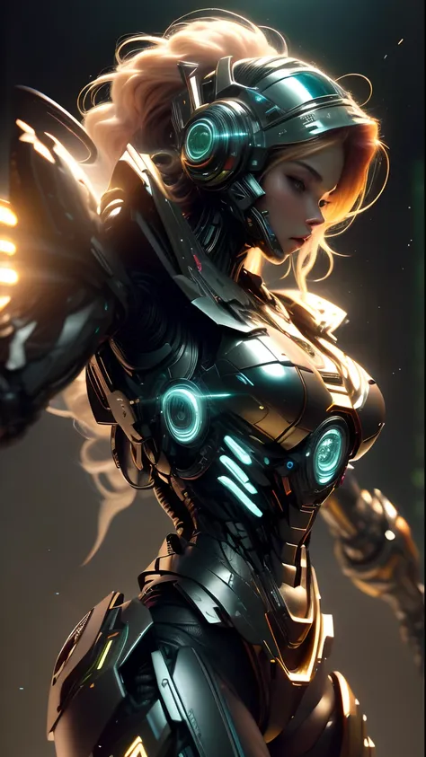 ((mejor calidad)), ((obra maestra)), (detallado: 1.4), ....3d, a photo of a beautiful woman in thick neon and protective armor w...