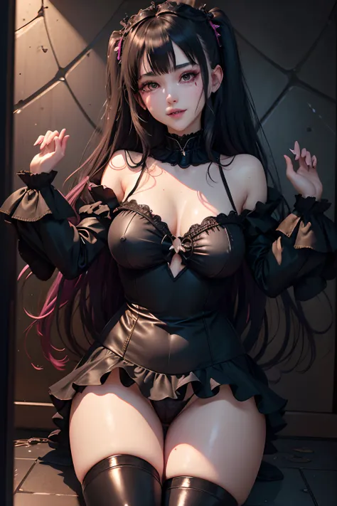 Hard Dark Gothic Makeup、Maniacal、Deep night sky、horor、Black Dark Eyeshadow、crying how bright、mourn、Good skin luster、Long hair straight hair、Dark Gothic Makeup、Dark smile、Restless Palace、Expressions of sexual arousal、Fragrant beauty、22year old、Lying、seducti...