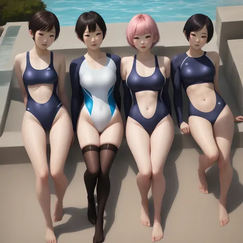 Competitive swimsuit、Shorthair、Black stockings、knee high、Shorthair、panthyhose、lascivious、swim wears