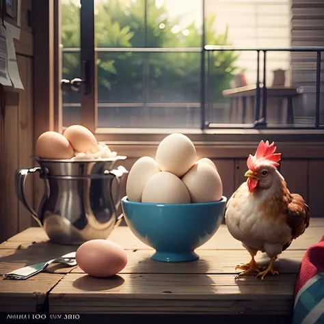 chicken and egg beside the chicken. Realistic, animatic, high graphic, high resolution, high quality. --auto --s2