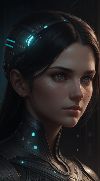 female face, female, a rugged young engineer with cybernetic enhancements,  intricate, elegant, highly detailed, digital painting, artstation, concept art, smooth, sharp focus, illustration, art by h r giger and greg rutkowski and alphonse mucha, beautiful...