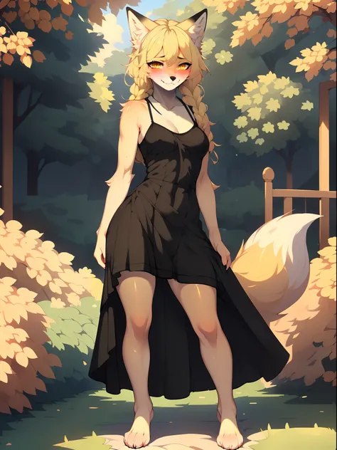 (​masterpiece:2.0), (top-quality:2.0), (standing in the garden:1.5), (extremely short length camisole dress:1.5), (super sexypose:1.5), (blushed face:1.5), Kimiko, precise small hands, Embarrassed look, light grin, Clear eyes, yellow Shining eyes, small br...