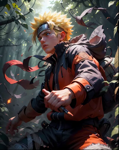 (best quality), (masterpiece), ultra-detailed, 1boy, uzumaki naruto, epic pose, action, combat, energy ball, particle effects, long sleeve, emphasis lines, movement lines, (swirling:1.2), kamehameha, charge, energy ball, electricity, aura, conbat in the fo...