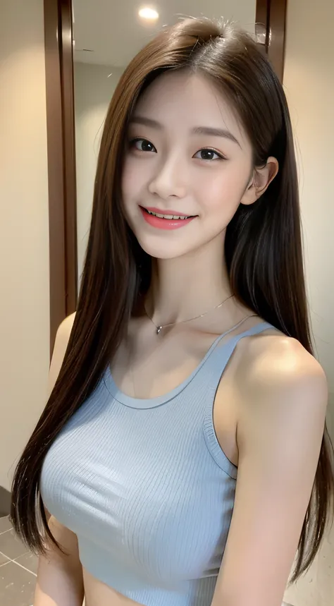 ((Top  Quality, 8K, ​masterpiece: 1.3)), 1woman, 20yo, Korean female idols: 1.5, Slender abs beauty: 1.3, (Hairstyle casual, large full breasts: 1.1), S-line body, Full Makeup: 1.1, Casual:1.3, Ultra-fine face, A detailed eye, Double eyelidd, Sorrisos, Loc...