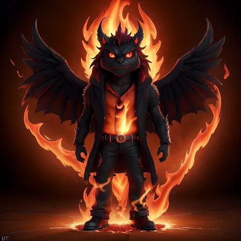 (highres, HDR, ultra-detailed, realistic:1.37), Lucifer with majestic black wings, standing with a proud and imposing posture. His intense red eyes radiate an aura of fury, capturing the attention of all who gaze upon him. The composition is carefully craf...