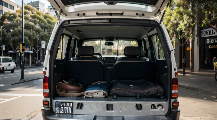 a hyper realistic photography of a van in Melbourne, no people, Nikon D850 DSLR 4k camera, 100mm lens, F 1.2 aperture setting, bright and natural lighting, vibrant, fun and relaxing atmosphere