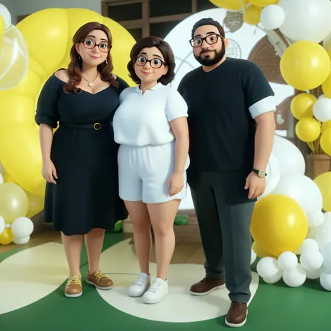 Pai com barba rala)  , Mother in glasses and chubby daughter standing in front of a yellow and white balloon arch, Directed by: Nandor Soldier, Sem Instagram, foto do snapchat, imagem de perfil, fernanda suarez, foto descoberta, foto do instagram, foto do ...