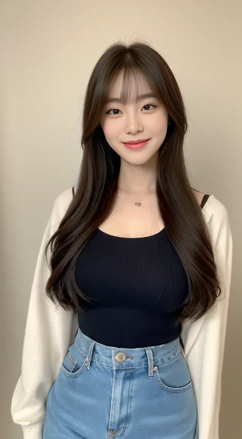 ((Top  Quality, 8K, ​masterpiece: 1.3)), 1woman, 20yo, Korean female idols: 1.5, Slender abs beauty: 1.3, (Hairstyle casual, large full breasts: 1.1), S-line body, Perfect Body:1.3, Full Makeup: 1.1, casual:1.3, Ultra-fine face, A detailed eye, Double eyel...