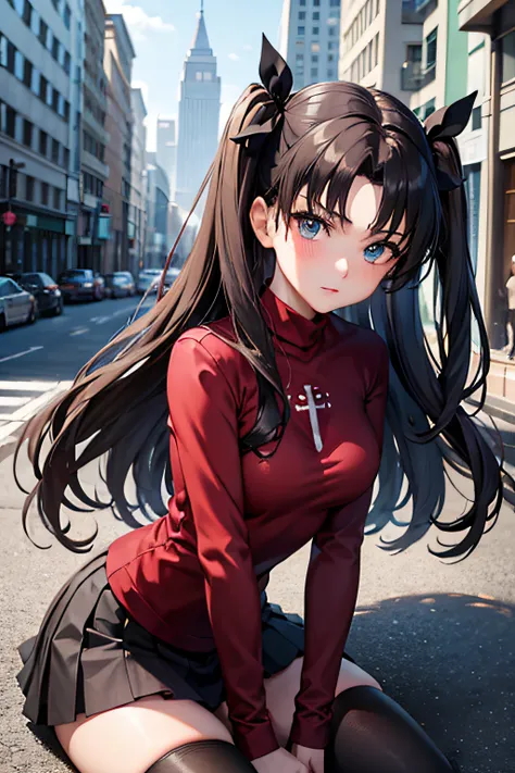 (masterpiece), best quality, expressive eyes, perfect face, 1girl, solo, rintohsaka, rin tohsaka, aqua eyes, black hair, hair ri...