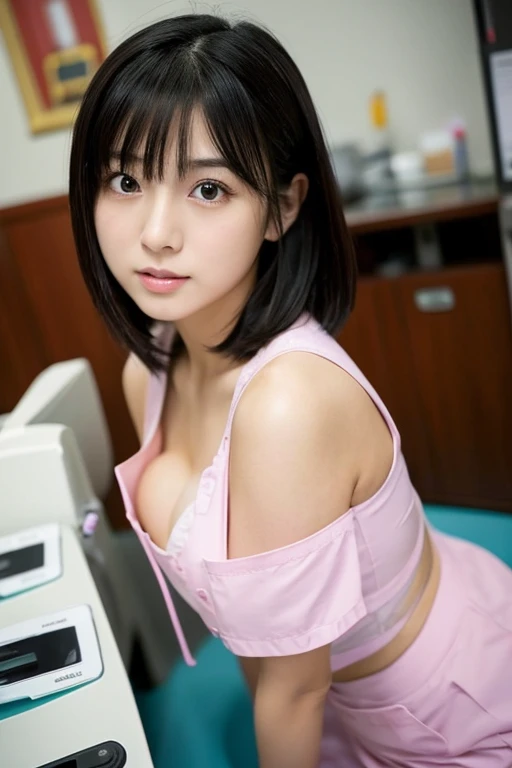 Dental assistant、Sexy woman in dental clinic、nurses outfit,japanes,hospitals,a miniskirt,Erotic feeling,Kiss Face,sad Facial expression,embarassed expression,Alafed Girl, chiho, iwakura lain, closeup Iwakura Lain, With short hair, Shiori Teshirogi, Kotegaw...