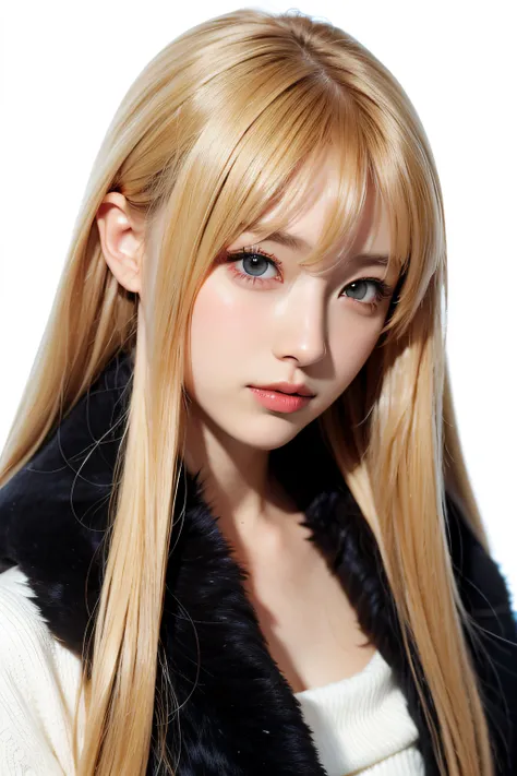 Anime, Face, Blonde hair, Black eyes, Long hair, White background,