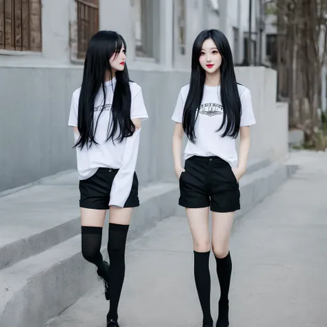 Black Hair Bob　a beauty girl　shortpants　knee high socks