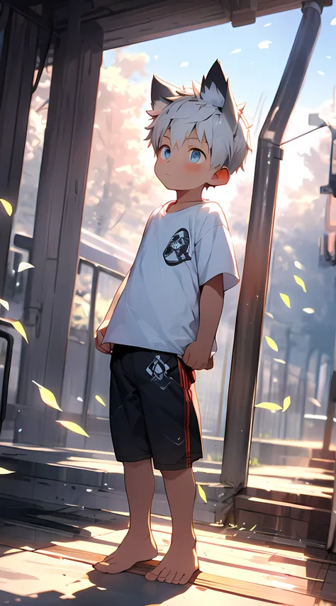 （shota，white color hair，toddlers，blue eyes，libido boy，mascle）wolf ears on people，adolable， standing on your feet， master masterp...