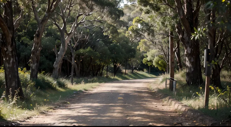 a hyper realistic photography of the walking trails in Box Hill in Australia, no people, Nikon D850 DSLR 4k camera, 100mm lens, F 1.2 aperture setting, bright and natural lighting, vibrant, fun and relaxing atmosphere