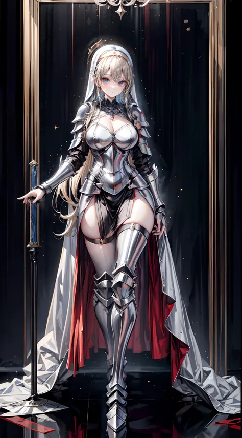 Blonde nun,（Wear an iron mask：2.0）and armor，Wearing an iron mask and armor，Metal heels，Long face，Long face，Long face shape