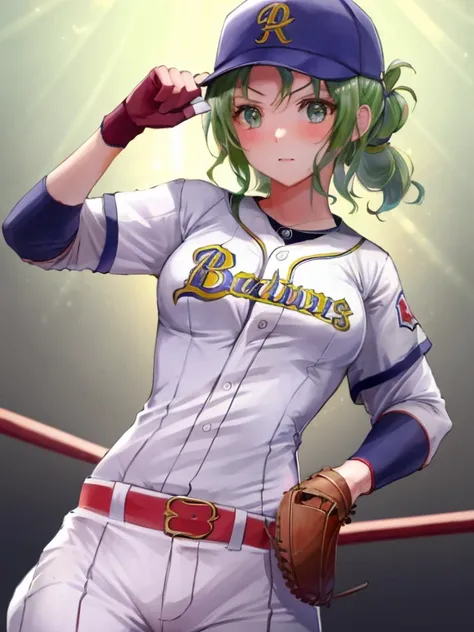 larachel fe, 1girl, solo, breasts, looking at viewer, blush, medium breasts, (baseball uniform:1.5), baseball cap, ((Tight leotard)), ((sexy fight pose)), ((Wrestling ring))