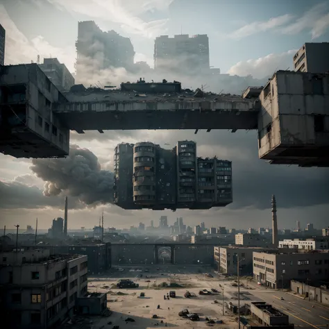 Dystopian City: Take a photo of a cityscape and transform it into a dystopian future by adding ruined buildings, polluted skies, and ominous surveillance drones.