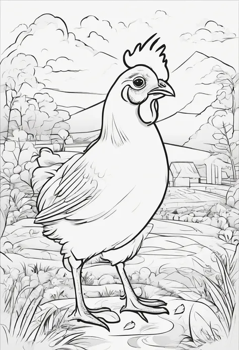 baby chicken at a farm, cartoon character, line art, 3D style, high quality, no shading