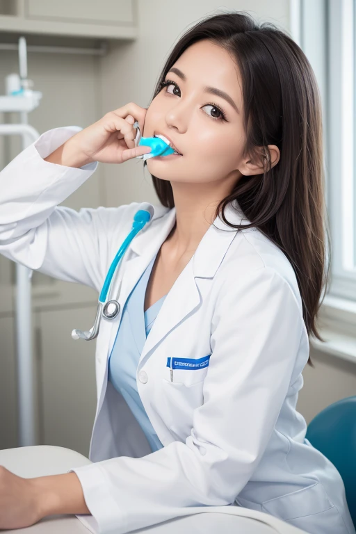 (((Beautiful dental hygienist)))、(((Appearance during treatment)))、(((Leaning forward to look into the patient)))、(((Independent lab coat)))、(8K、top-quality、​masterpiece:1.2)、(reallistic、Photorealsitic:1.2)Best Quality, (Photorealistic:1.3),
(Beautiful fac...