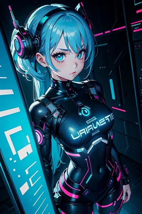 ultra realista 8k CG, master part, 1girl, blue hair, cute face, cyber punk outfit, teasing pose