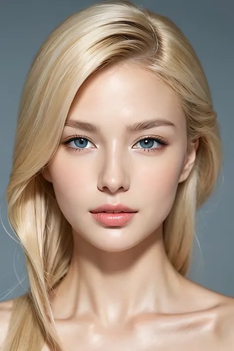 russian woman with blond hair, smooth, flawless skin, glowing complexion, silky touch, even texture, blemish-free, radiant appearance, youthful look, soft and supple skin, poreless, perfect skin tone, porcelain-like complexion, velvety smoothness, dewy and...