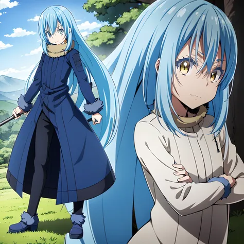 masuter piece, best quality, 超a high resolution, top-quality, anime style, tensura, rimuru, blue-haired, beautiful countenance, ...