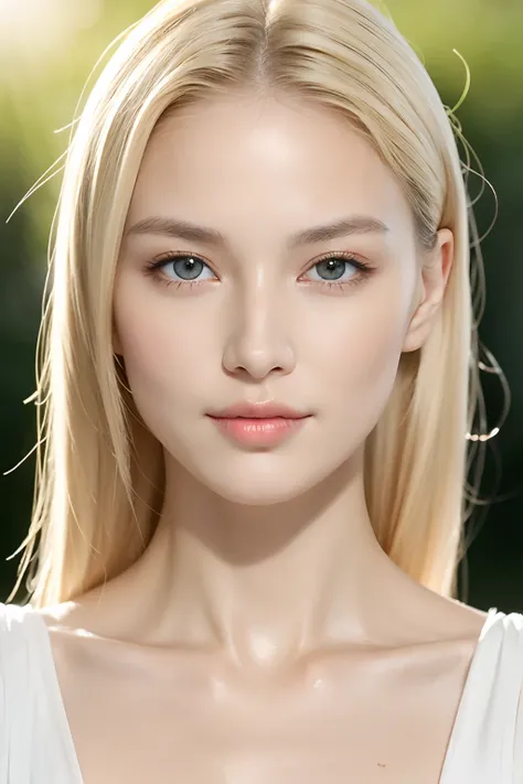 russian woman with blond hair, smooth, flawless skin, glowing complexion, silky touch, even texture, blemish-free, radiant appearance, youthful look, soft and supple skin, poreless, perfect skin tone, porcelain-like complexion, velvety smoothness, dewy and...