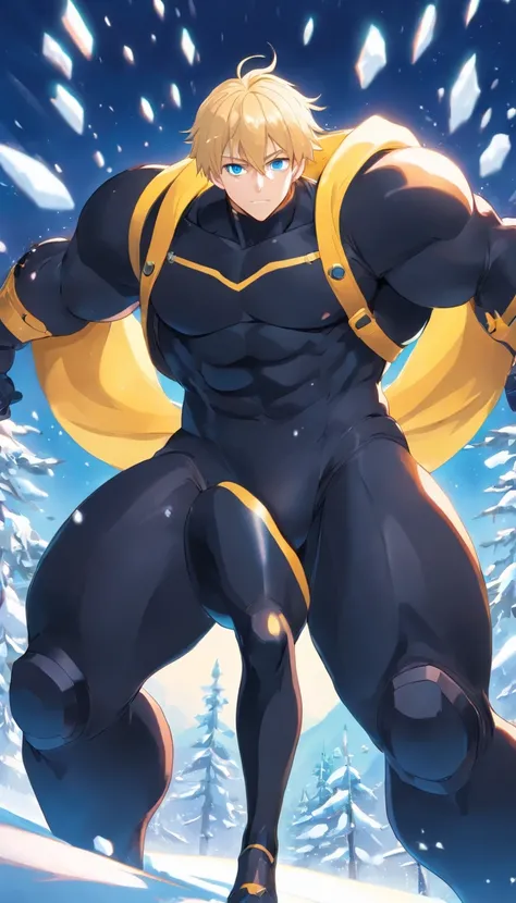 1 male human、a blond、Huge ass、black rubber suit、Blue eyes、Large, thick thighs、short-haired、wide hips、musculature、Snow blizzard、erectionpenis、Mokkori、Russian、Turn your buttocks