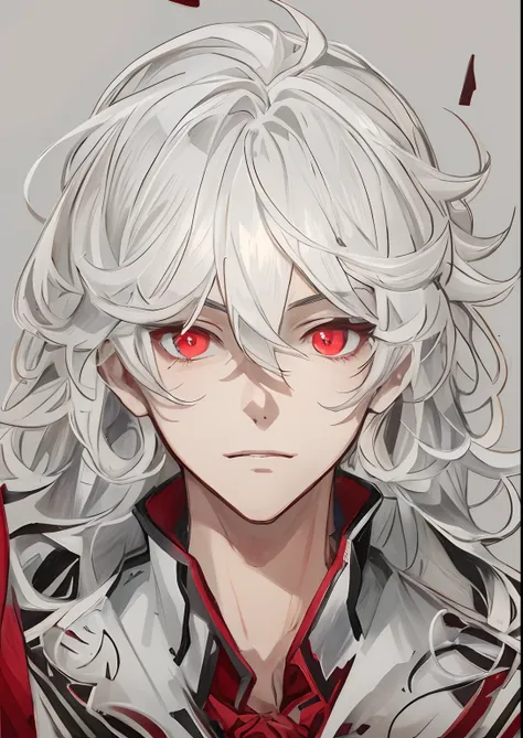 anime - style image of a man with white hair and red eyes, white haired, detailed anime character art, anime character portrait, with glowing red eyes, white haired deity, he has dark grey hairs, roguish smirk, white-haired, stunning anime face portrait, d...