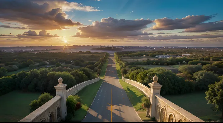 christianity,scripture,a paradise,Paradise Road,The gates of heaven,Facing the sunset,jogging,Run to the gates of heaven,Birds-eye view,oil painting