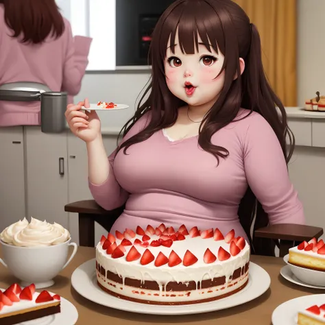 Obese anime girl eating cake