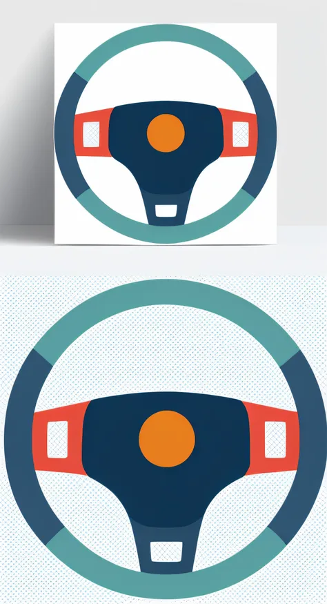 Close-up of a car steering wheel with blue and orange stripes, symmetrical sticker design, 2d vector art, 2d minimalist vector art, 2 d vector art, vector svg art, flat 2 d vector art, Single steering wheel, poster template on canva, minimalist vector art,...